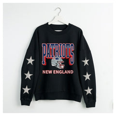 New England Patriots Gameday Couture Women's Pure Victory Rhinestud Star-Sleeve Pullover Sweatshirt - Black on sale