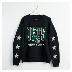 New York Jets Gameday Couture Women's Pure Victory Rhinestud Star-Sleeve Pullover Sweatshirt - Black outlet