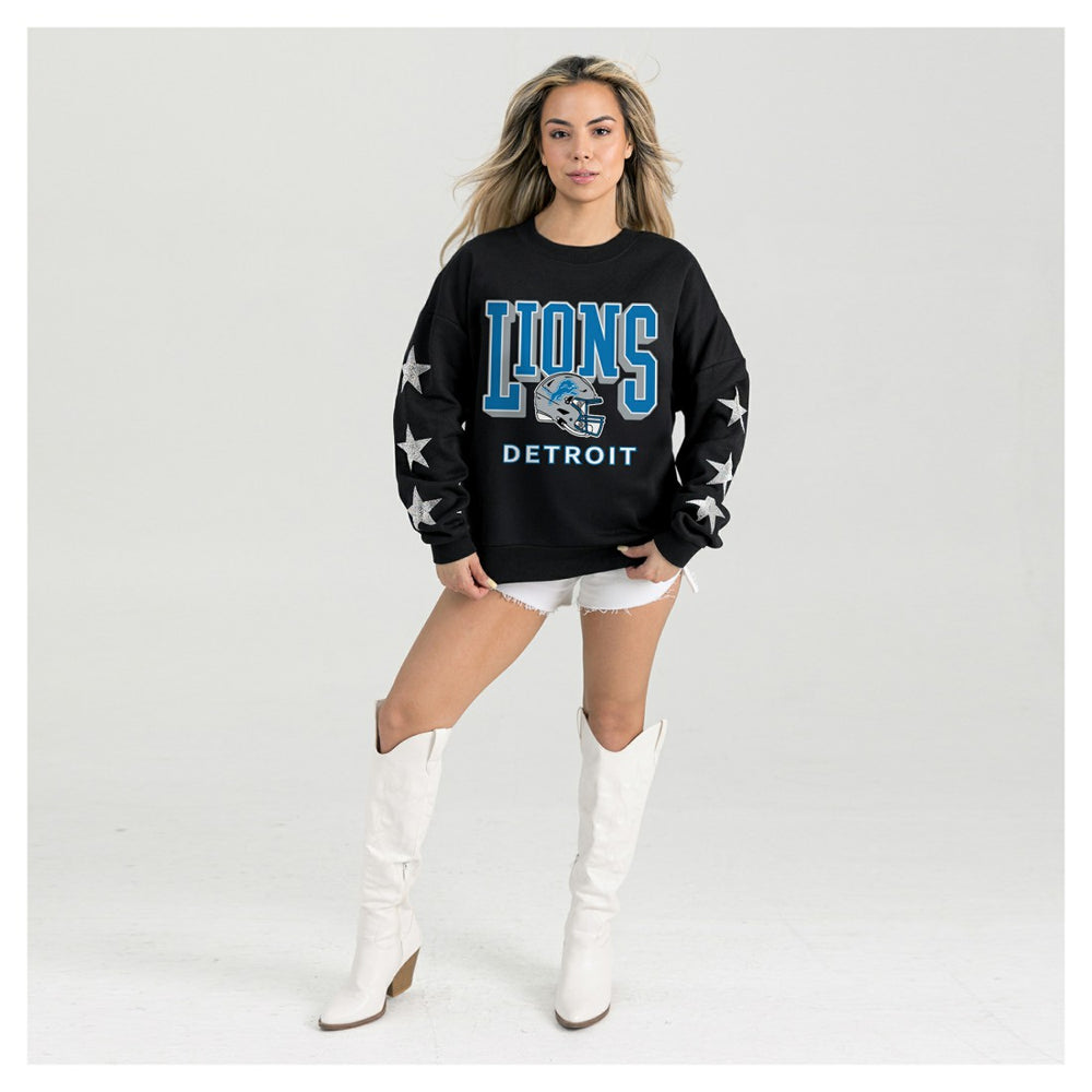 Detroit Lions Gameday Couture Women's Pure Victory Rhinestud Star-Sleeve Pullover Sweatshirt - Black outlet