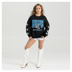 Detroit Lions Gameday Couture Women's Pure Victory Rhinestud Star-Sleeve Pullover Sweatshirt - Black outlet
