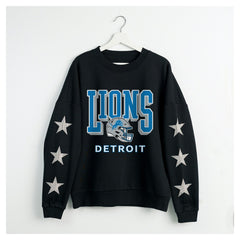 Detroit Lions Gameday Couture Women's Pure Victory Rhinestud Star-Sleeve Pullover Sweatshirt - Black outlet