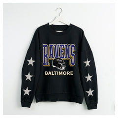 Baltimore Ravens Gameday Couture Women's Pure Victory Rhinestud Star-Sleeve Pullover Sweatshirt - Black for sale