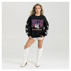 Buffalo Bills Gameday Couture Women's Pure Victory Rhinestud Star-Sleeve Pullover Sweatshirt - Black sale