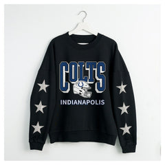 Indianapolis Colts Gameday Couture Women's Pure Victory Rhinestud Star-Sleeve Pullover Sweatshirt - Black for sale
