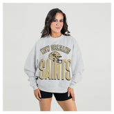 New Orleans Saints Gameday Couture Women's Fierce Focus Premium Oversized Fleece Pullover Sweatshirt - Ash on sale