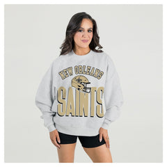 New Orleans Saints Gameday Couture Women's Fierce Focus Premium Oversized Fleece Pullover Sweatshirt - Ash on sale