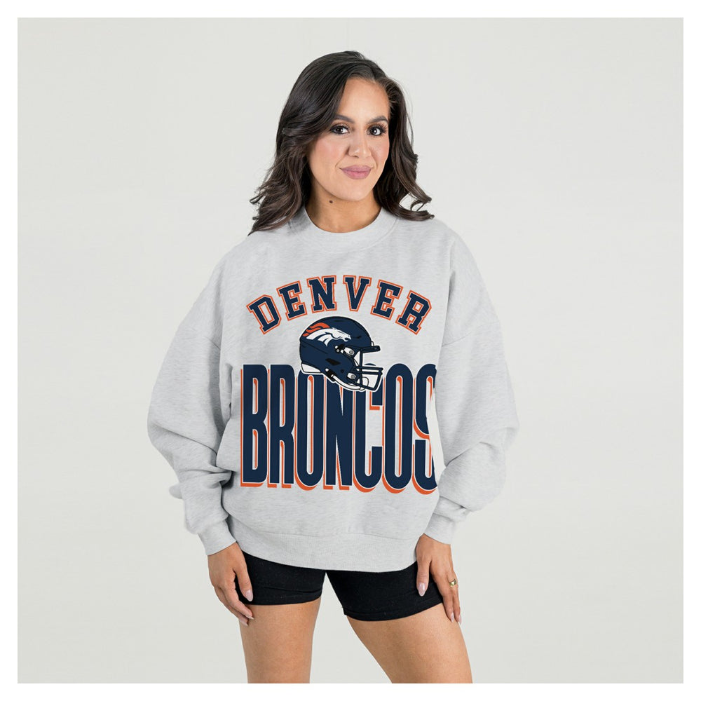Denver Broncos Gameday Couture Women's Fierce Focus Premium Oversized Fleece Pullover Sweatshirt - Ash sale