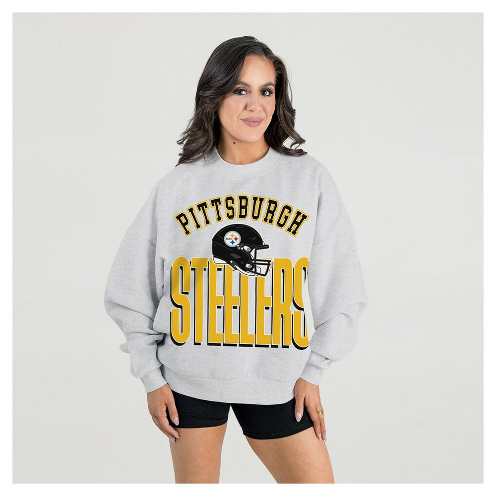 Pittsburgh Steelers Gameday Couture Women's Fierce Focus Premium Oversized Fleece Pullover Sweatshirt - Ash cheap