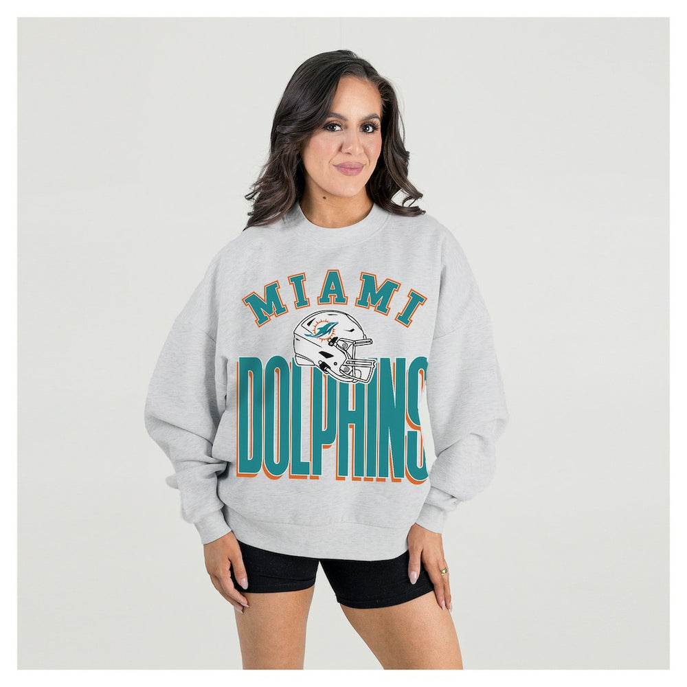 Miami Dolphins Gameday Couture Women's Fierce Focus Premium Oversized Fleece Pullover Sweatshirt - Ash discount