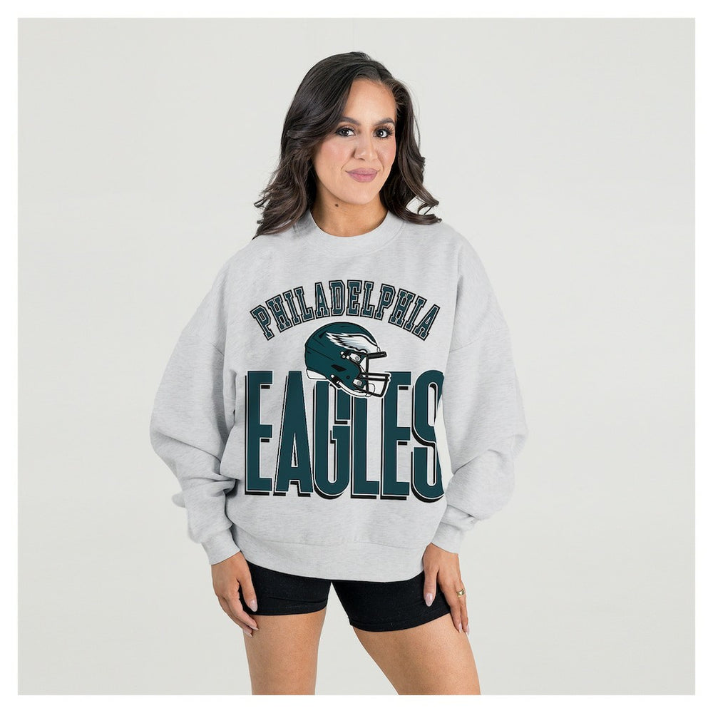 Philadelphia Eagles Gameday Couture Women's Fierce Focus Premium Oversized Fleece Pullover Sweatshirt - Ash outlet