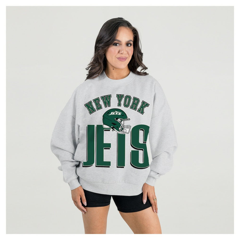 New York Jets Gameday Couture Women's Fierce Focus Premium Oversized Fleece Pullover Sweatshirt - Ash discount