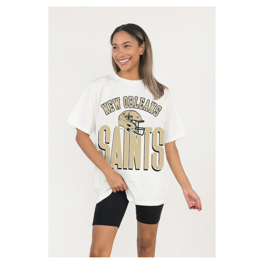 New Orleans Saints Gameday Couture Women's Oversized Classic Fierce Focus T-Shirt - White cheap