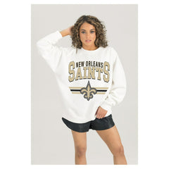New Orleans Saints Gameday Couture Women's Swift Strike Premium Oversized Fleece Pullover Sweatshirt - White cheap