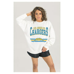 Los Angeles Chargers Gameday Couture Women's Swift Strike Premium Oversized Fleece Pullover Sweatshirt - White online