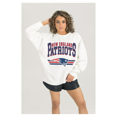 New England Patriots Gameday Couture Women's Swift Strike Premium Oversized Fleece Pullover Sweatshirt - White cheap