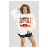 Cincinnati Bengals Gameday Couture Women's Swift Strike Premium Oversized Fleece Pullover Sweatshirt - White for sale