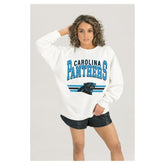 Carolina Panthers Gameday Couture Women's Swift Strike Premium Oversized Fleece Pullover Sweatshirt - White on sale