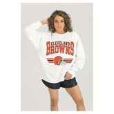 Cleveland Browns Gameday Couture Women's Swift Strike Premium Oversized Fleece Pullover Sweatshirt - White outlet