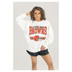 Cleveland Browns Gameday Couture Women's Swift Strike Premium Oversized Fleece Pullover Sweatshirt - White outlet