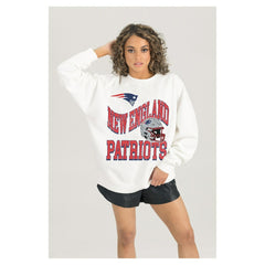 New England Patriots Gameday Couture Women's Oversized Hard Earned Premium Fleece Pullover Sweatshirt - White for sale