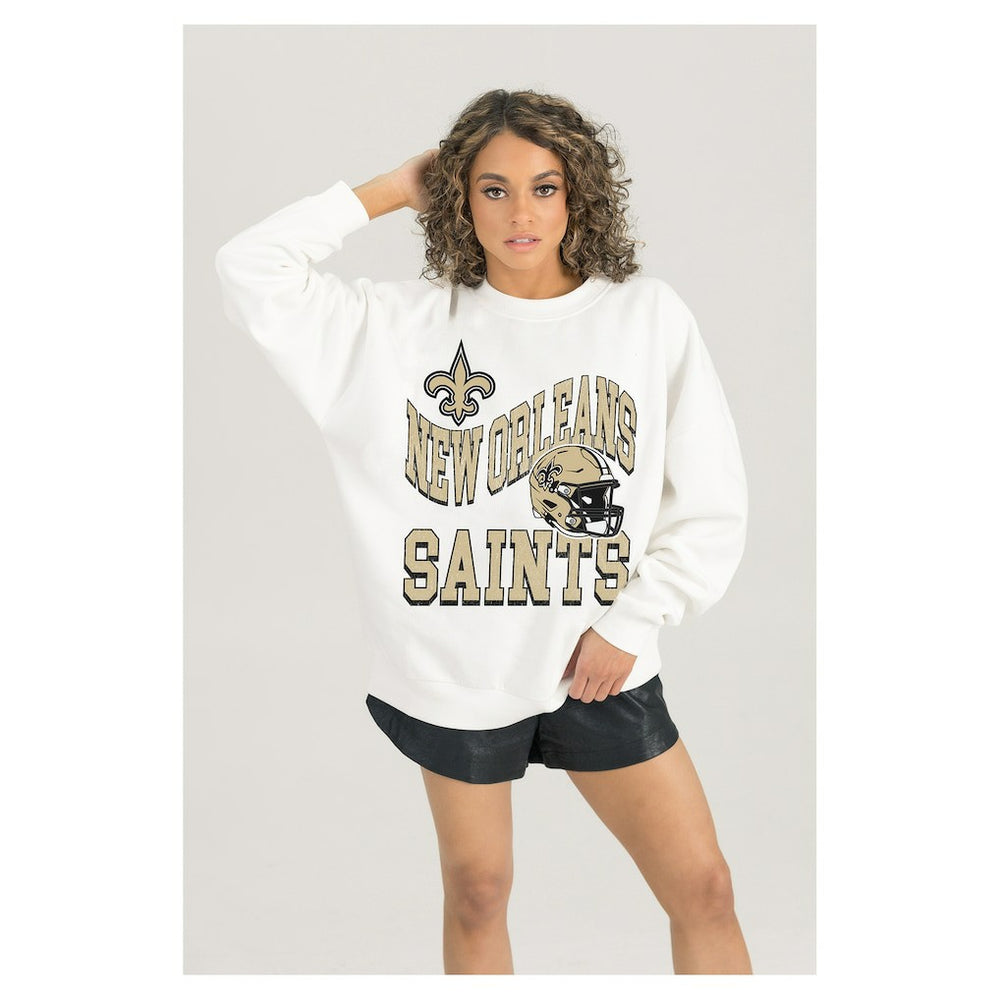 New Orleans Saints Gameday Couture Women's Oversized Hard Earned Premium Fleece Pullover Sweatshirt - White outlet