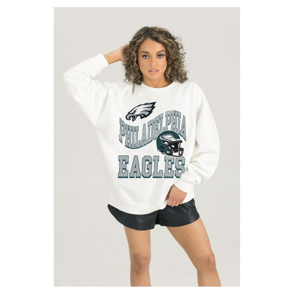 Philadelphia Eagles Gameday Couture Women's Oversized Hard Earned Premium Fleece Pullover Sweatshirt - White sale