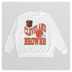 Cleveland Browns Gameday Couture Women's Oversized Hard Earned Premium Fleece Pullover Sweatshirt - White cheap