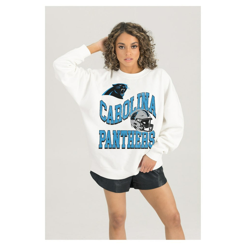 Carolina Panthers Gameday Couture Women's Oversized Hard Earned Premium Fleece Pullover Sweatshirt - White cheap