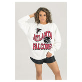 Atlanta Falcons Gameday Couture Women's Oversized Hard Earned Premium Fleece Pullover Sweatshirt - White for sale