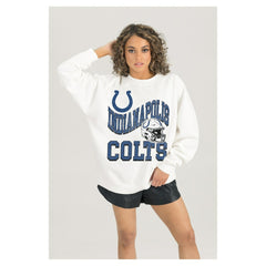 Indianapolis Colts Gameday Couture Women's Oversized Hard Earned Premium Fleece Pullover Sweatshirt - White online