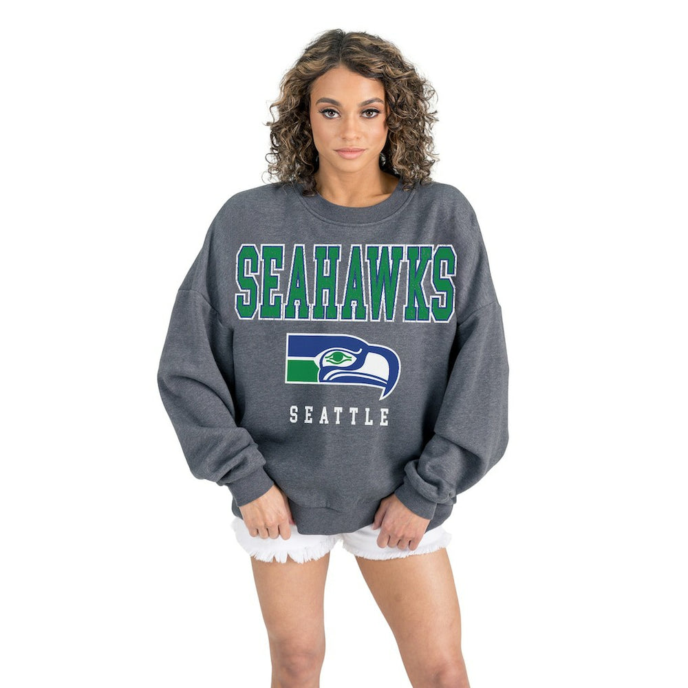 Seattle Seahawks Gameday Couture Women's Bring Your Energy Oversized Premium Fleece Pullover Sweatshirt - Charcoal discount