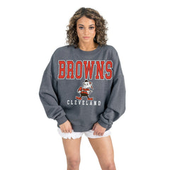 Cleveland Browns Gameday Couture Women's Bring Your Energy Oversized Premium Fleece Pullover Sweatshirt - Charcoal sale