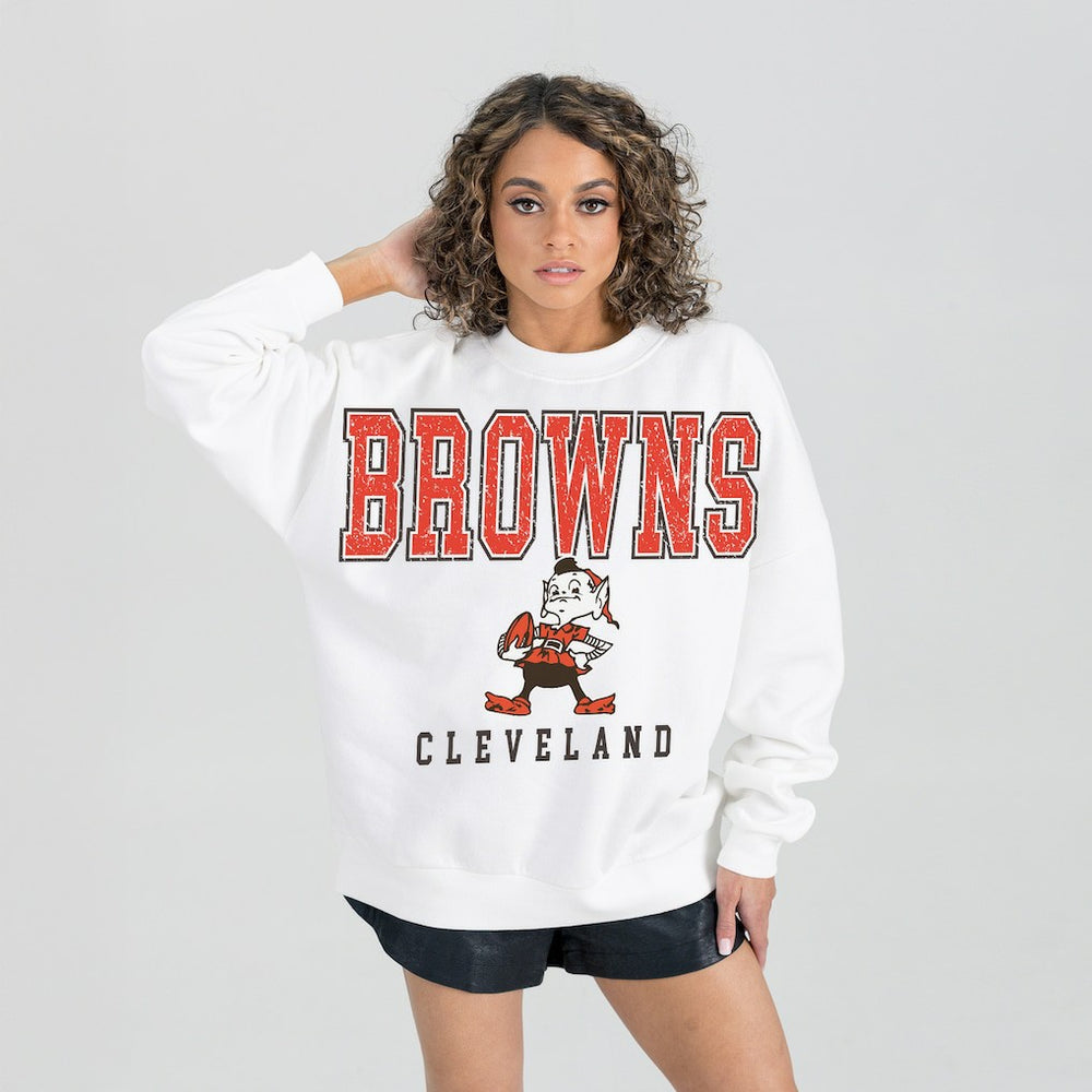 Cleveland Browns Gameday Couture Women's Classic Sunday Drives Oversized Premium Fleece Pullover Sweatshirt - White sale