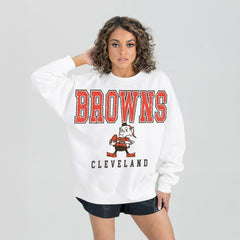 Cleveland Browns Gameday Couture Women's Classic Sunday Drives Oversized Premium Fleece Pullover Sweatshirt - White sale