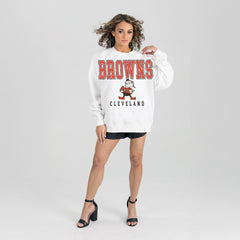 Cleveland Browns Gameday Couture Women's Classic Sunday Drives Oversized Premium Fleece Pullover Sweatshirt - White sale
