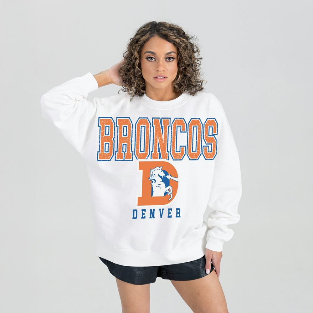 Denver Broncos Gameday Couture Women's Classic Sunday Drives Oversized Premium Fleece Pullover Sweatshirt - White cheap