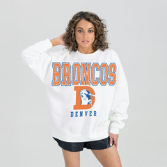 Denver Broncos Gameday Couture Women's Classic Sunday Drives Oversized Premium Fleece Pullover Sweatshirt - White cheap