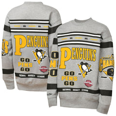 Pittsburgh Penguins Mitchell & Ness Youth Allover Print Fleece Crewneck Sweatshirt - Heather Gray Sweatshirts