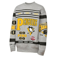 Pittsburgh Penguins Mitchell & Ness Youth Allover Print Fleece Crewneck Sweatshirt - Heather Gray Sweatshirts
