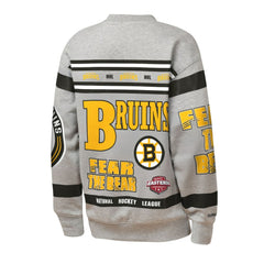 Boston Bruins Mitchell & Ness Youth Allover Print Fleece Crewneck Sweatshirt - Heather Gray Sweatshirts