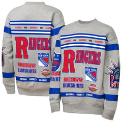 New York Rangers Mitchell & Ness Youth Allover Print Fleece Crewneck Sweatshirt - Heather Gray Sweatshirts