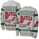 New Jersey Devils Mitchell & Ness Youth Allover Print Fleece Crewneck Sweatshirt - Heather Gray Sweatshirts