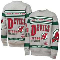New Jersey Devils Mitchell & Ness Youth Allover Print Fleece Crewneck Sweatshirt - Heather Gray Sweatshirts