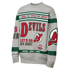 New Jersey Devils Mitchell & Ness Youth Allover Print Fleece Crewneck Sweatshirt - Heather Gray Sweatshirts