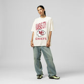 Kansas City Chiefs Women's Logo Rise Boyfriend T-Shirt - Cream on sale