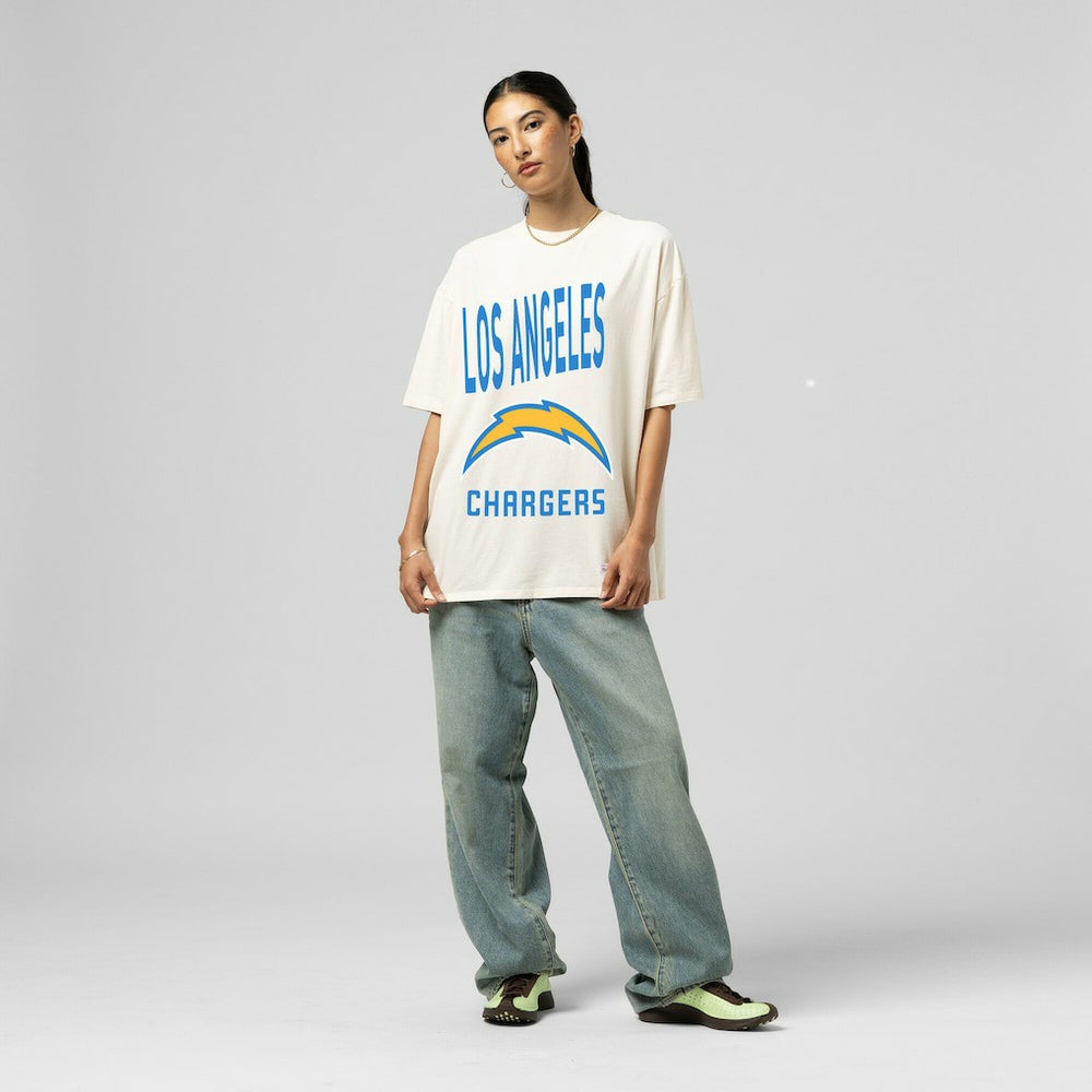 Los Angeles Chargers Women's Logo Rise Boyfriend T-Shirt - Cream sale