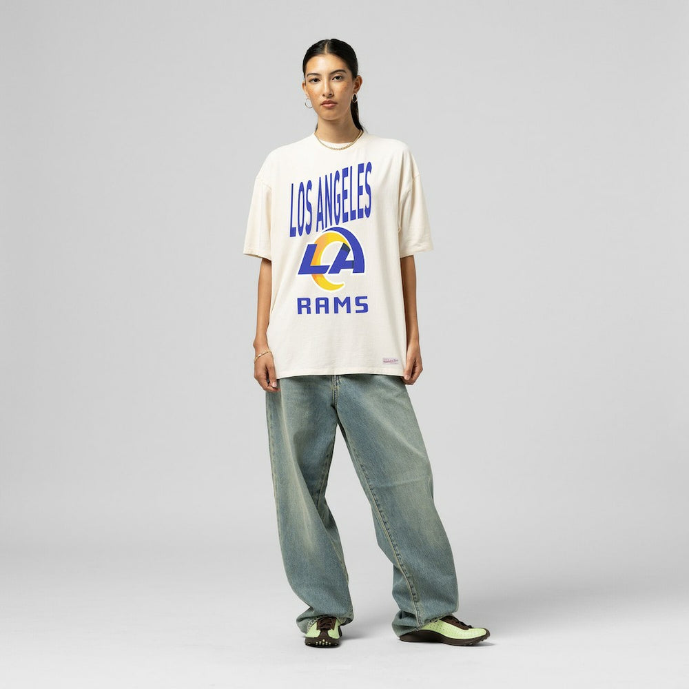 Los Angeles Rams Women's Logo Rise Boyfriend T-Shirt - Cream for sale