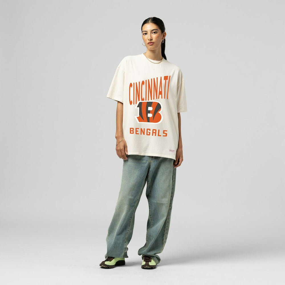 Cincinnati Bengals Women's Logo Rise Boyfriend T-Shirt - Cream for sale