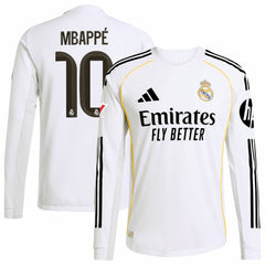 Kylian Mbappé Real Madrid 2025/26 Home Long Sleeve Player Jersey - White sale