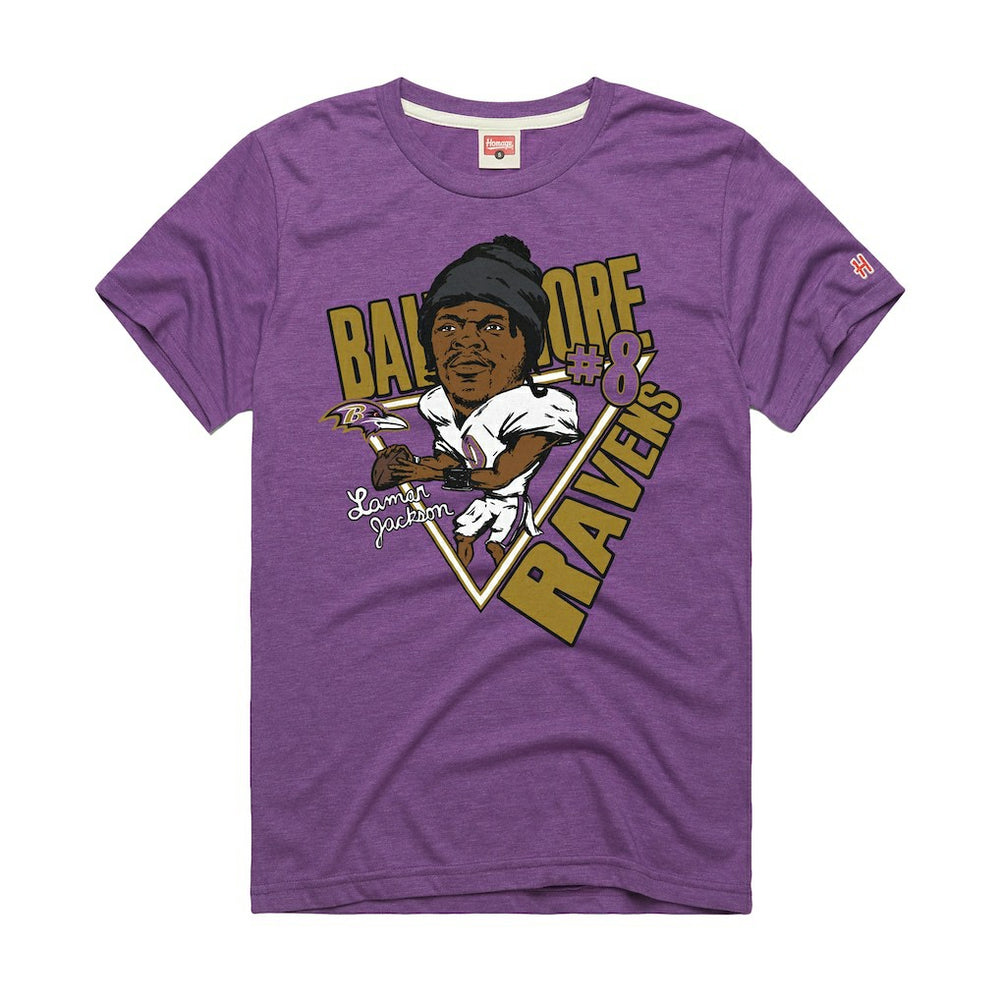 Lamar Jackson Baltimore Ravens Homage Unisex Caricature Player Graphic Tri-Blend T-Shirt - Purple online